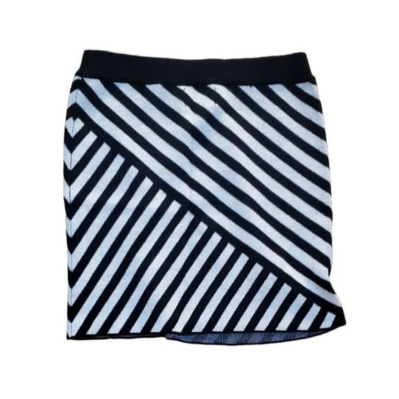 Cynthia Rowley Black White Striped Pull On Abstract Wool Blend Women's Skirt - Picture 1 of 4